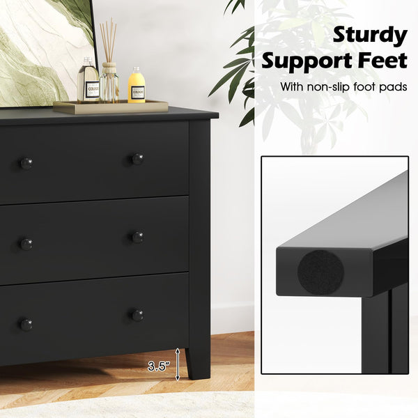 Giantex Small 3-Drawer Dresser for Bedroom - 28.5” x 18” x 26” Wide Chest of Drawers, Modern Large Nightstand, Storage Cabinet, Closet Storage Organizer for Living Room, Hallway (Black)