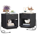 Nightstand Set of 2 with Charger Station and LED Sensor Light — Large Modern Fluted Night Stand