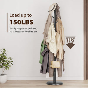 Freestanding Wood Coat Rack with 10 Hooks