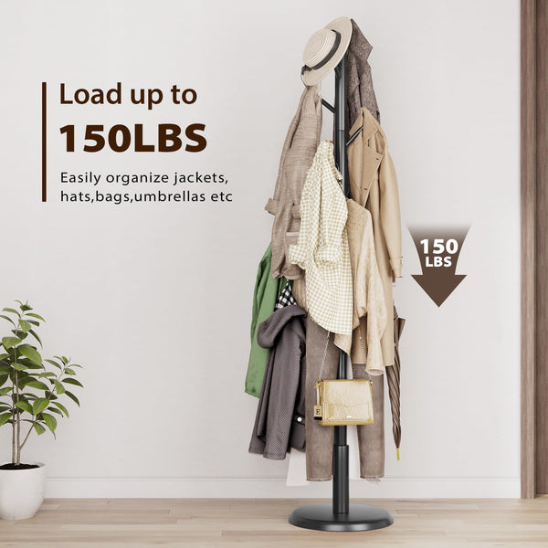 Freestanding Wood Coat Rack with 10 Hooks