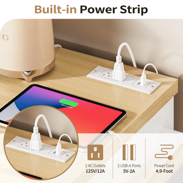 Rolling Kitchen Island with Power Outlet & Storage