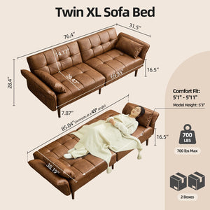 85" Convertible Futon Sofa Bed with Storage & Adjustable Armrests