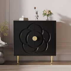 Wood Sideboard Buffet Cabinet with Decorative Flower Pattern Doors