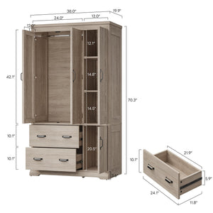 4-Door Wardrobe Closet with Drawers, Shelves & Hanging Rod – 70" Tall