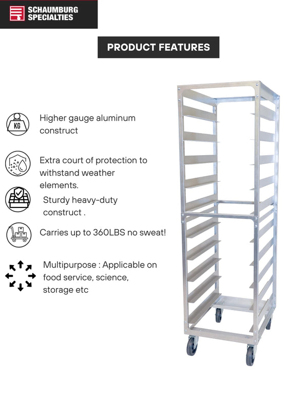 Commercial Aluminum Bun Pan Rack – 20 Tier Speed Rack with Plate Casters