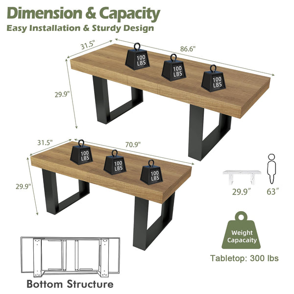 Extendable Farmhouse Dining Table for 8-10 | 70.9" to 86.6"