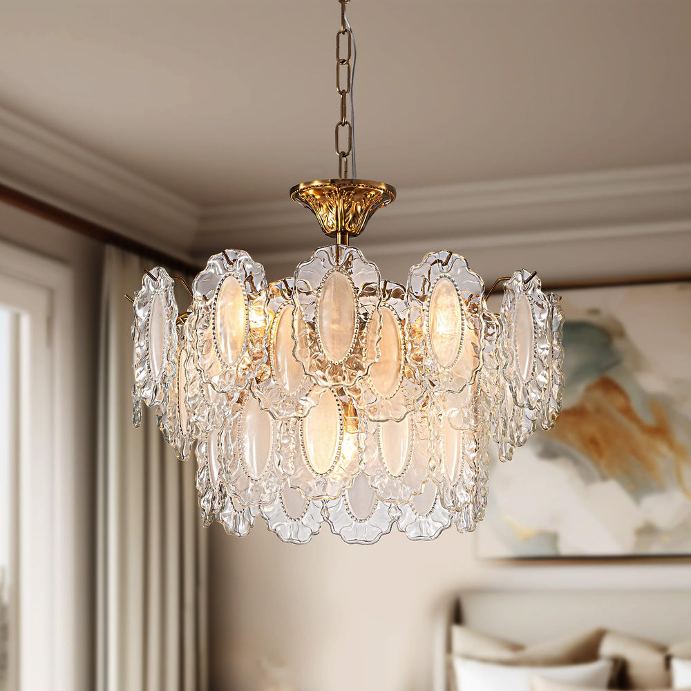 Gold Crystal Chandelier 3-Layer 6-Light Round Pendant Light