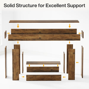63-Inch Farmhouse Console Table with U-Shaped Base & Lower Shelf