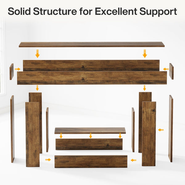 63-Inch Farmhouse Console Table with U-Shaped Base & Lower Shelf