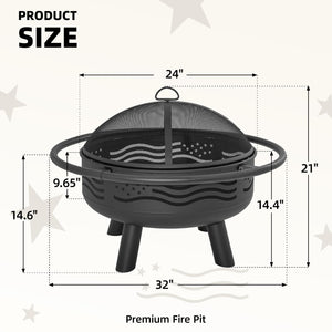 32-Inch American Flag Round Fire Pit