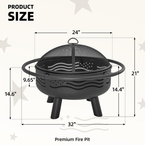 32-Inch American Flag Round Fire Pit