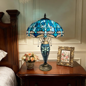 Tiffany Stained Glass Dragonfly Table Lamp with Nightlight