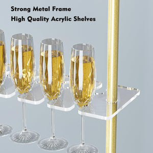 4-Tier Acrylic Champagne Wall Stand – 32 Glass Holder, Golden