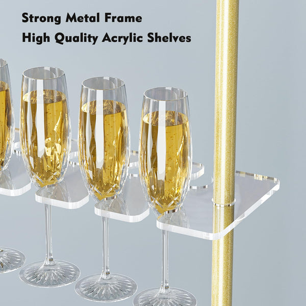 4-Tier Acrylic Champagne Wall Stand – 32 Glass Holder, Golden