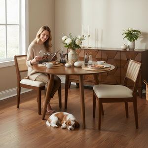 Rattan Dining Chairs with Cushioned Seat & Solid Wood Frame