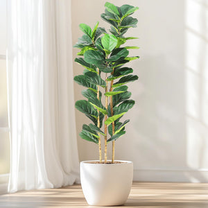 Faux Fiddle Leaf Fig Tree with White Pot