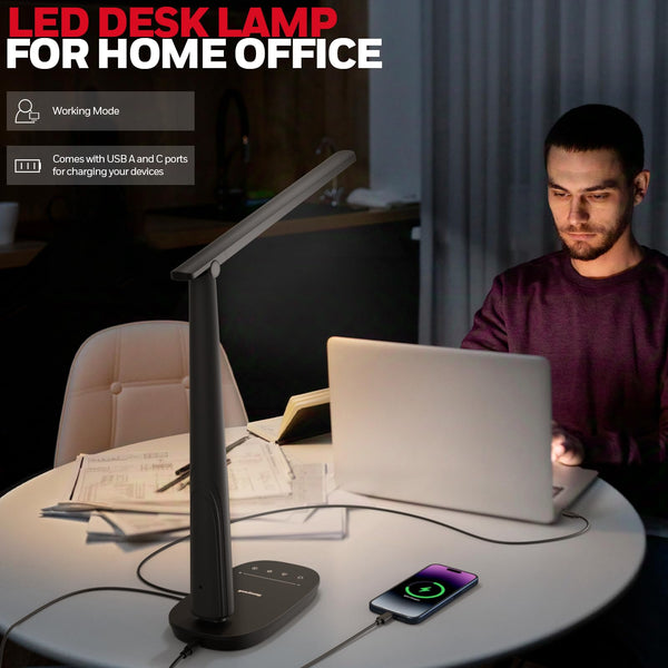 LED Desk Lamp with USB Charging Ports & Dimmable Light
