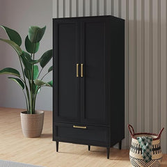 60" 2-Door Wardrobe Closet with Hanging Rod and Drawers