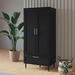 60" 2-Door Wardrobe Closet with Hanging Rod and Drawers