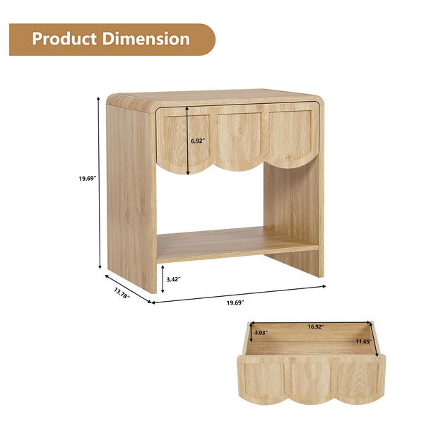 Modern Wood Nightstand with Wave Panel Drawer