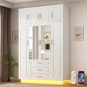 Large Armoire Wardrobe Closet with LED Lights & Drawers
