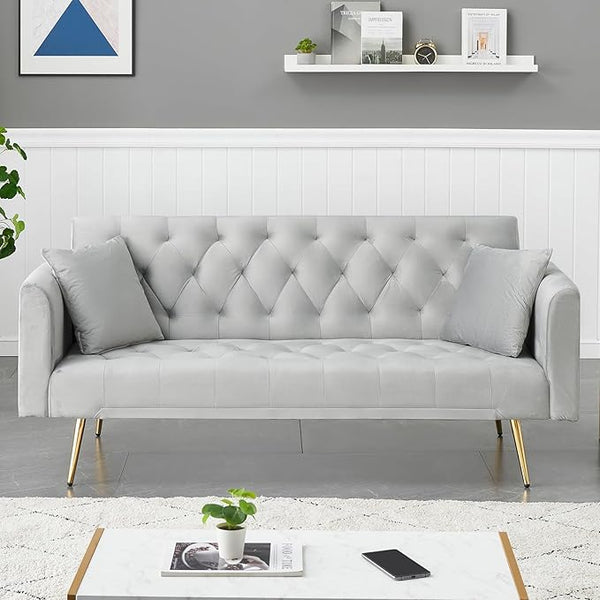 71" Convertible Velvet Sofa Bed Futon with Adjustable Backrest & Chrome Legs