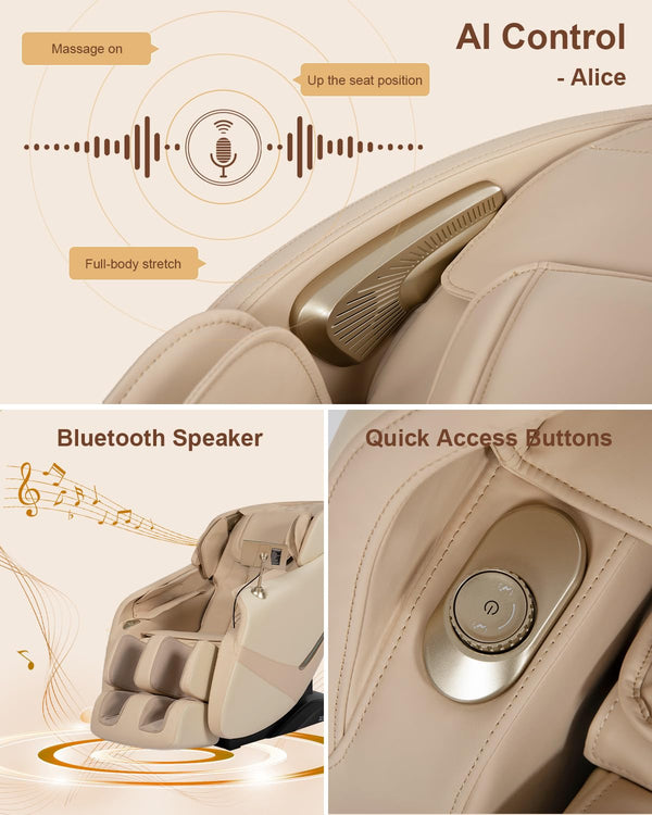Full Body Zero Gravity Massage Chair – SL-Track, AI Control, Shiatsu, Beige