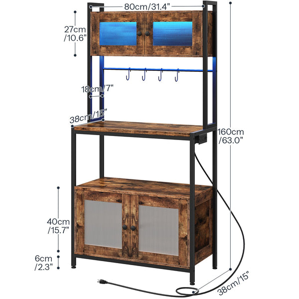 Baker's Rack with Cabinet, Power Outlet & LED Lights