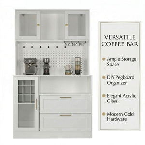 71-Inch Coffee Bar Cabinet with Wine Rack & RGB LED Light