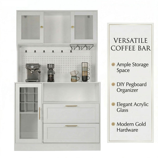 71-Inch Coffee Bar Cabinet with Wine Rack & RGB LED Light