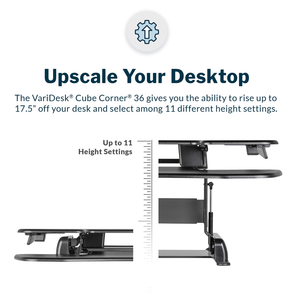 Corner Standing Desk Converter – Dual Monitor, 36", 11-Height Adjustable