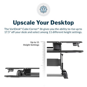 Corner Standing Desk Converter – Dual Monitor, 36", 11-Height Adjustable