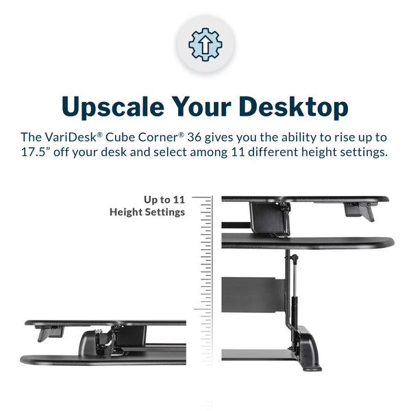 Corner Standing Desk Converter – Dual Monitor, 36", 11-Height Adjustable