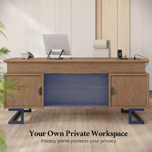 63 Inch Executive Desk with Charging Station, 6 Drawers, File Drawer & Keyboard Tray