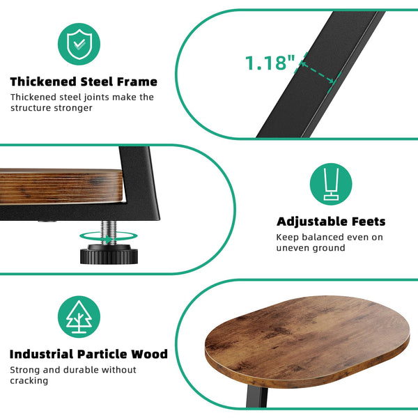 Oval End Table with Metal Frame & 3-Tier Storage