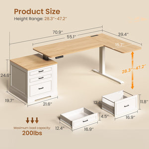 L-Shaped Electric Standing Desk with Drawers & Power Outlet