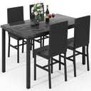 5-Piece Faux Marble Dining Table Set with 4 PU Leather Chairs