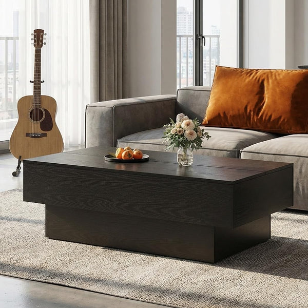 55" Large Farmhouse Rectangle Coffee Table with Thick Block Base