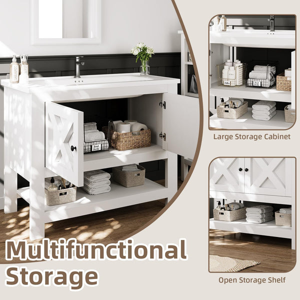 36-Inch Farmhouse Bathroom Vanity with Ceramic Sink
