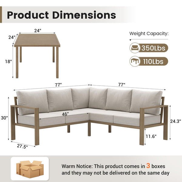 L-Shaped Outdoor Sectional Sofa Set with Coffee Table