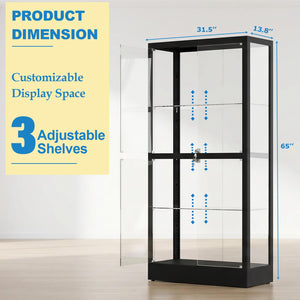 4-Tier Glass Display Cabinet with LED Lights & Lock