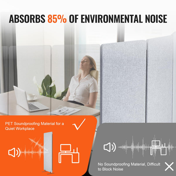 3-Panel Soundproof Room Divider – Folding Privacy Partition, Light Gray