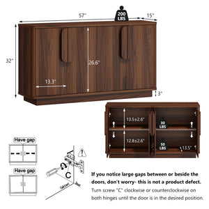 57-Inch Sideboard Buffet Cabinet with Adjustable Shelves