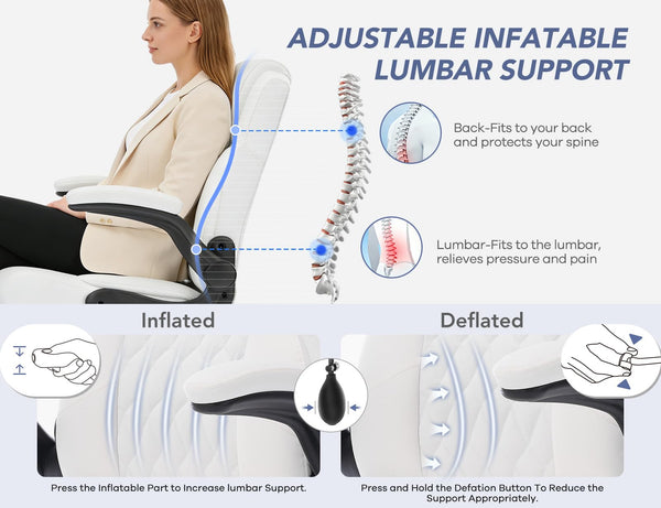 Ergonomic Office Chair with Inflatable Lumbar Support & Flip-Up Arms