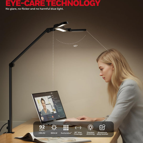 Wide Desk Lamp with Clamp for Dual Monitors