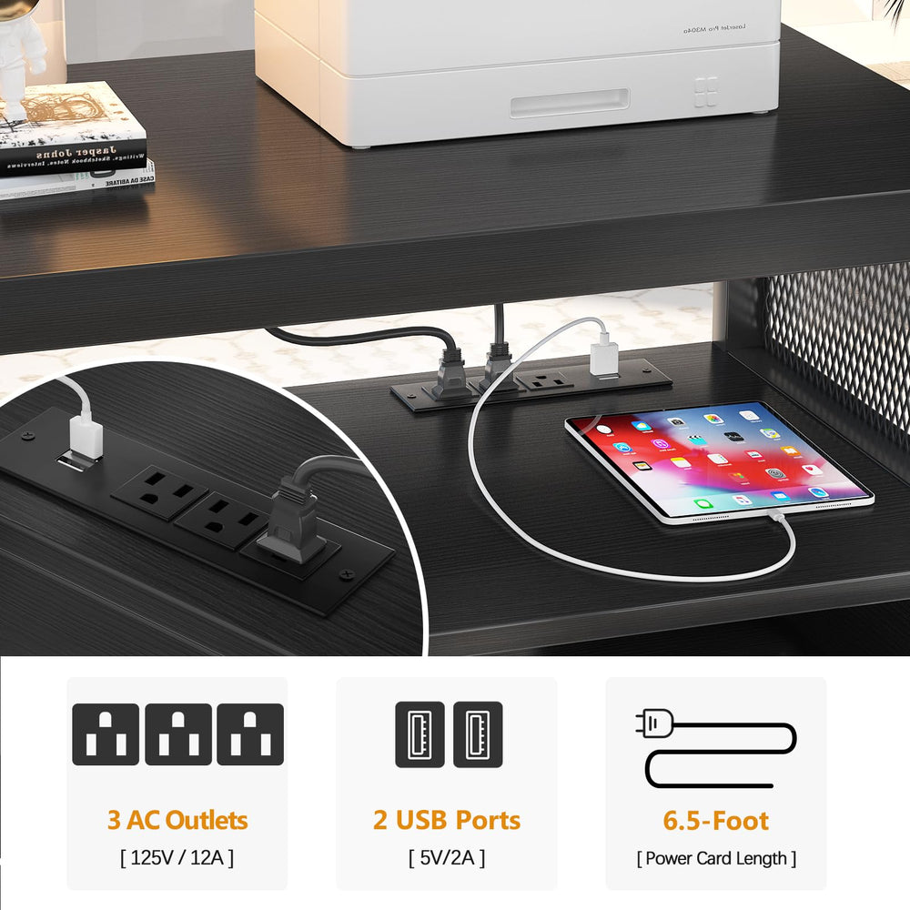 Lateral File Cabinet with Printer Stand & USB Charging