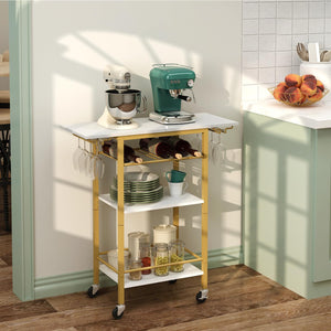 4-Tier Rolling Bar Cart with Wine & Glass Holder