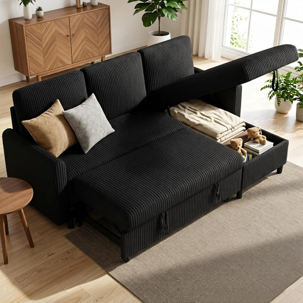 L-Shaped Sleeper Sectional Sofa with Storage Chaise