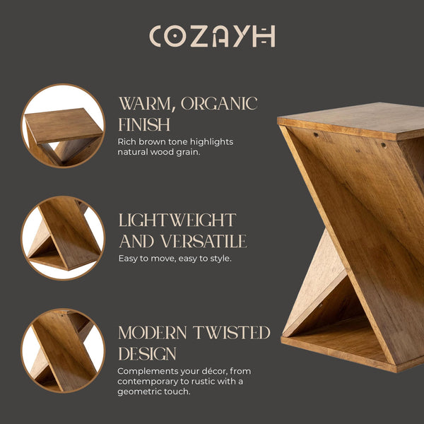 Twisted X Base Solid Wood End Table