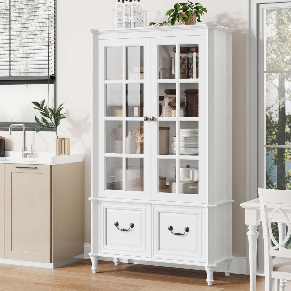 63" Tall Bookshelf with Glass Doors & Drawers
